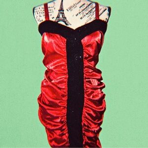 Red/Black Cinched Bodycon Handmade Dress (M)